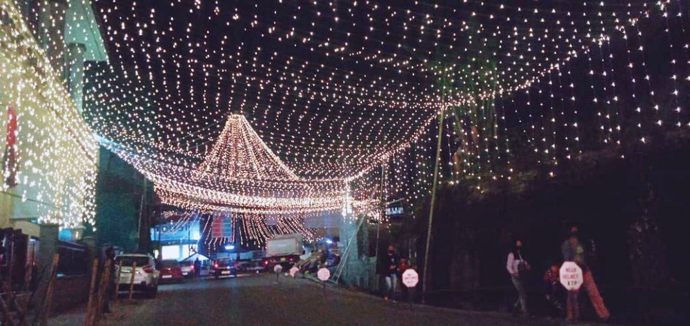 Christmas decoration by Kohima Ao Baptist Church (KABA) at old MLA hostel junction, Phoolbari, Kohima. With the advent of the Christmas season, KABA takes the initiative to light up the city centre area in Kohima. (Morung Photo)